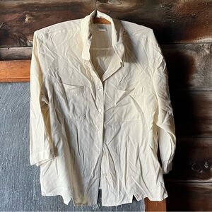 Vintage silk blouse M L ecru buff cream Anna and Frank button-down collar shirt